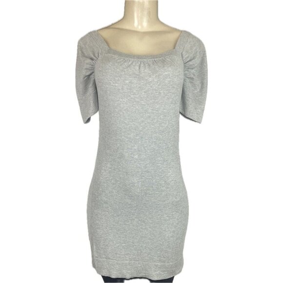 Banana Republic PS Gray Heather Square Neck Silk Cashmere Mix Short Sleeve Dress - Picture 2 of 6